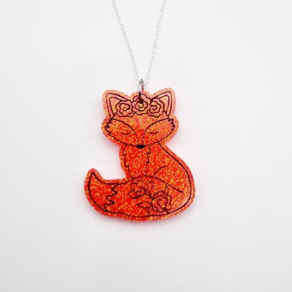 Sparkly Floral Fox Necklace